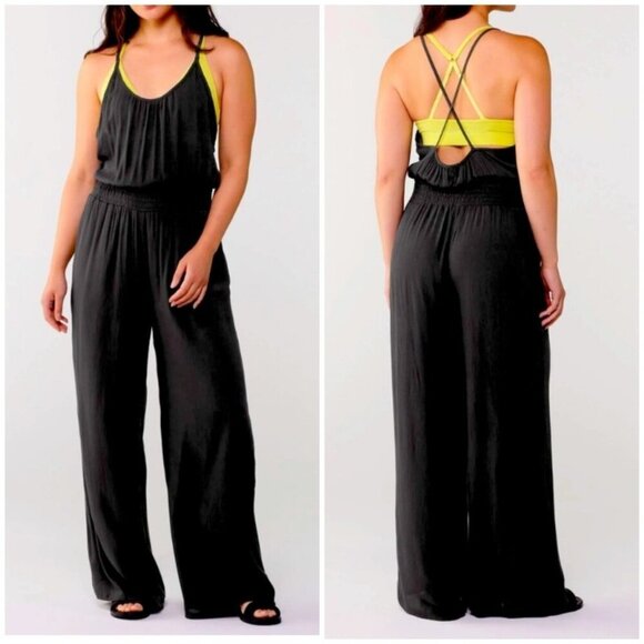 prAna Fernie Wide Leg Jumpsuit Black - Size Large - Picture 1 of 8